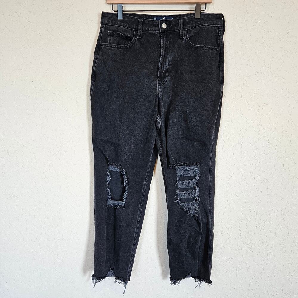 Hollister Black Distressed Ultra High Rise Vintage Straight Jeans Womens Size 31